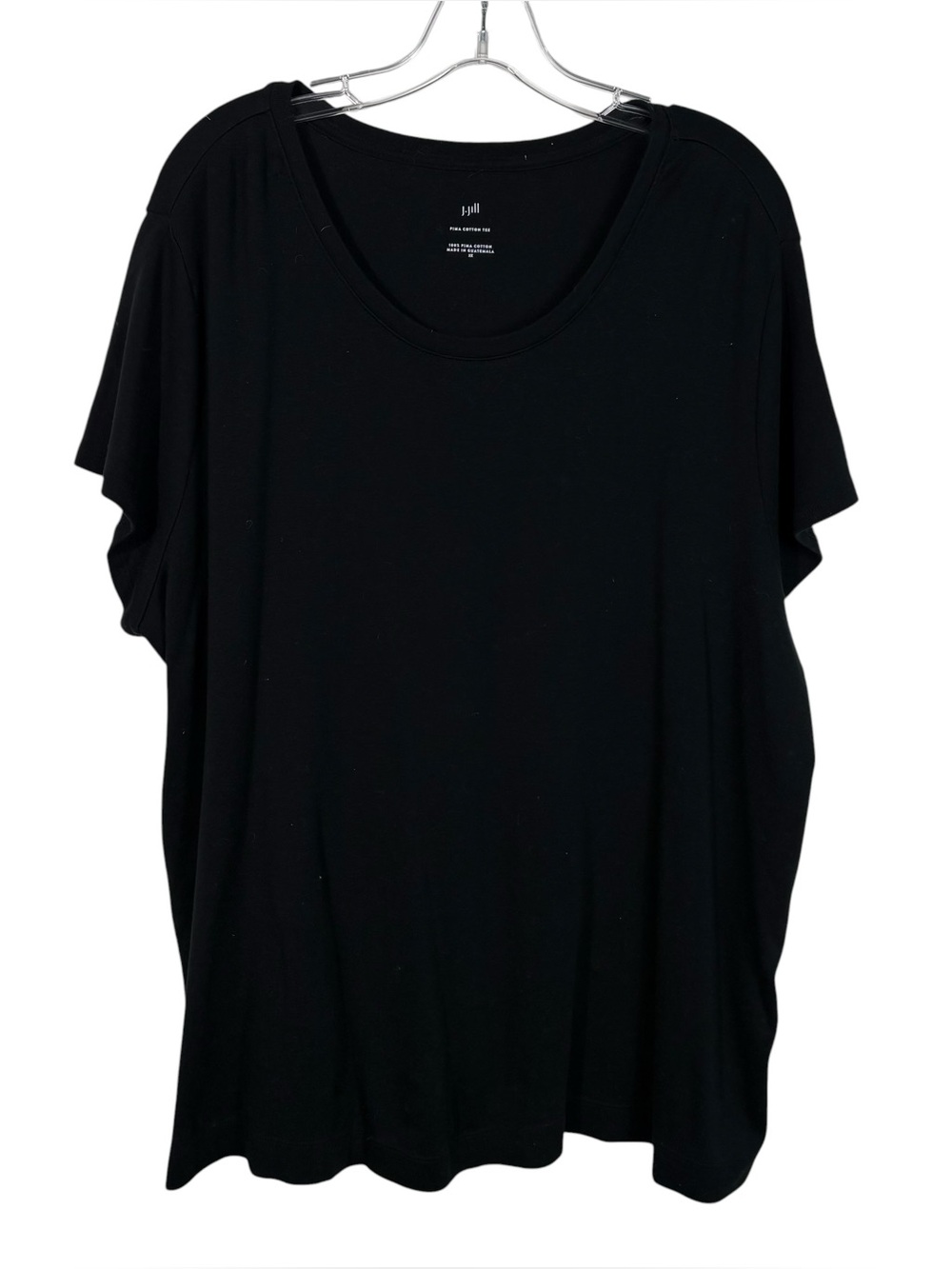 J.Jill Pima Cotton Solid Black Short Sleeve Round Neck T-Shirt Basic Stretch 3X